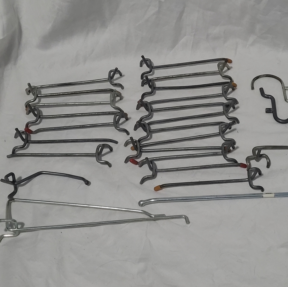 Lot of 25 Peg Board Hooks 20 4" 3 8" & 2 J hooks